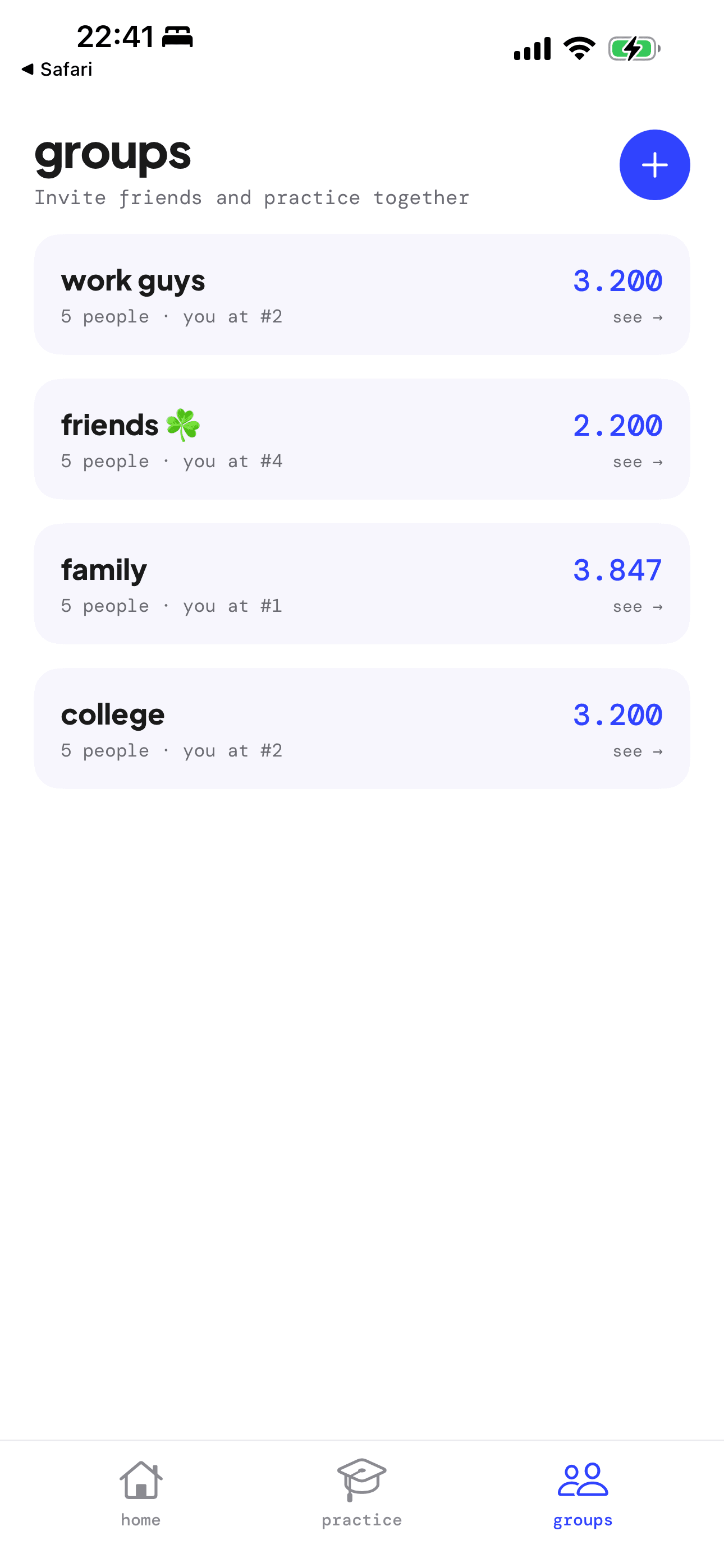 app screen · your groups
